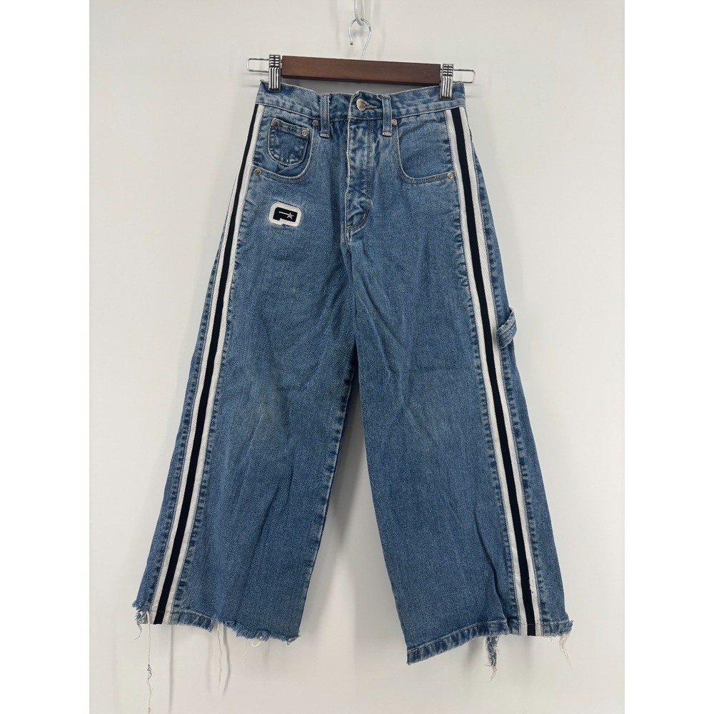 Plugg Jeans Boys Blue Denim Wide Leg Baggy Side Stripe Skater Vintage Size 10